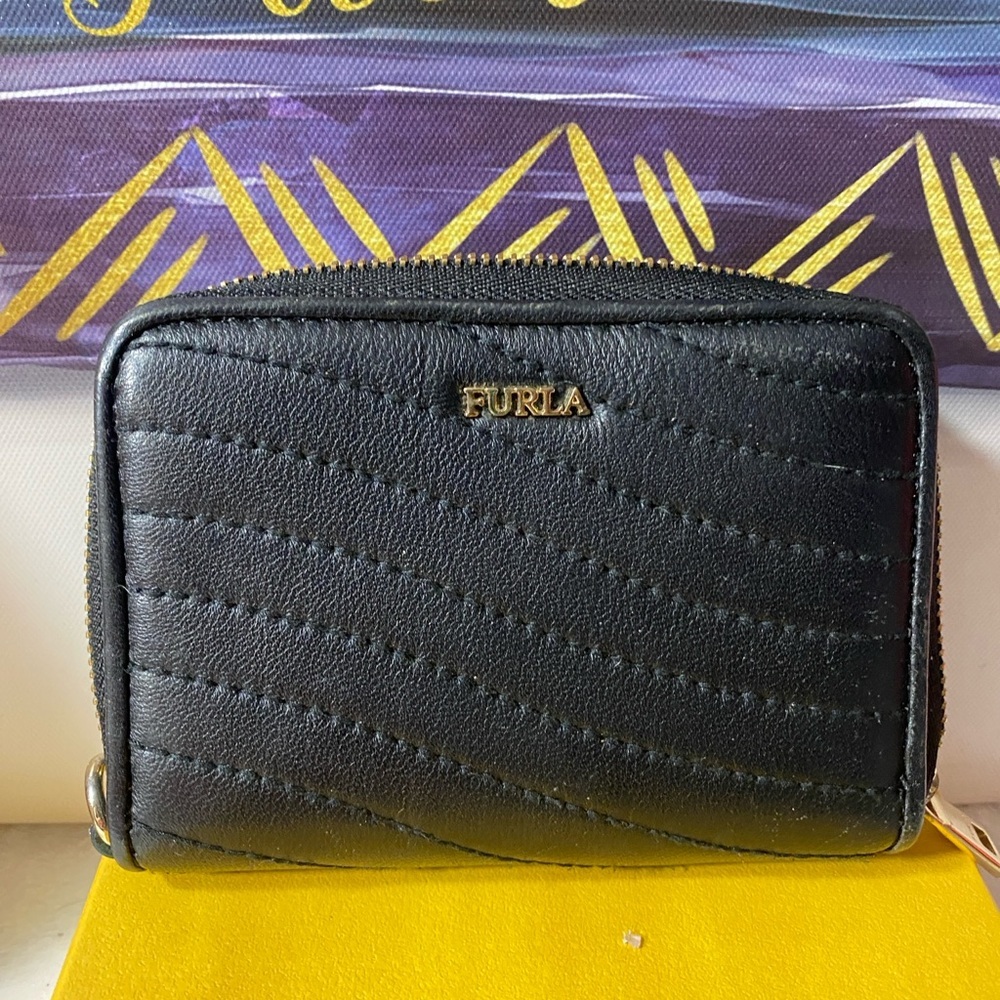EUC Furla Black Quilted Leather Wallet